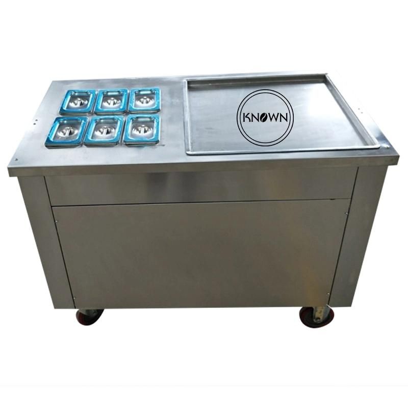 Most Popular Fried Ice Cream Machine Single Square Pan with 6 Freezer Cooling Tanks Electric Fried Ice Cream Roll Machine