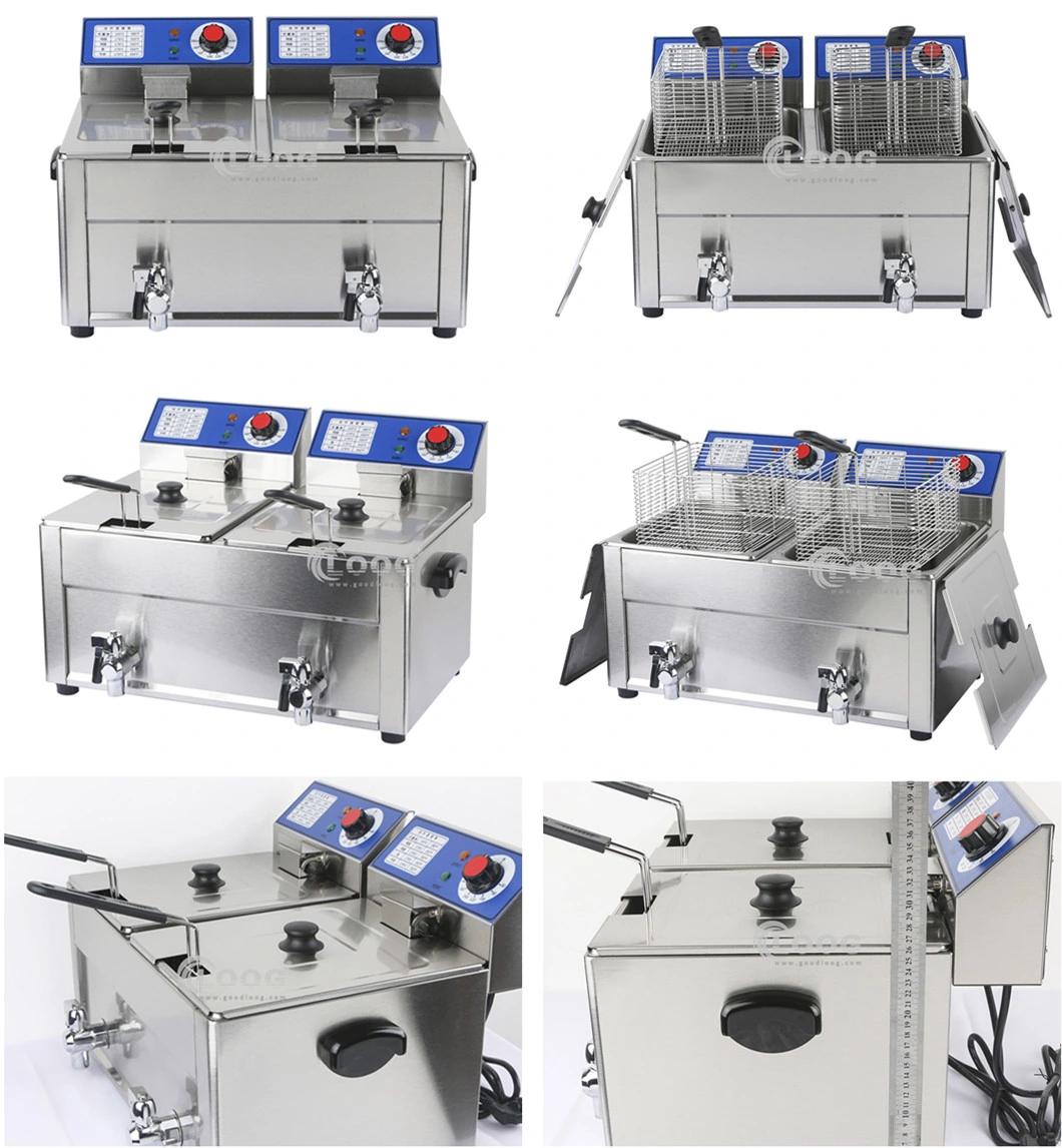 CE Approved Electric Dual Baskets Tanks French Fries Frying Machine 2 X 2850W Commercial Benchtop Deep Fryer for Small Business