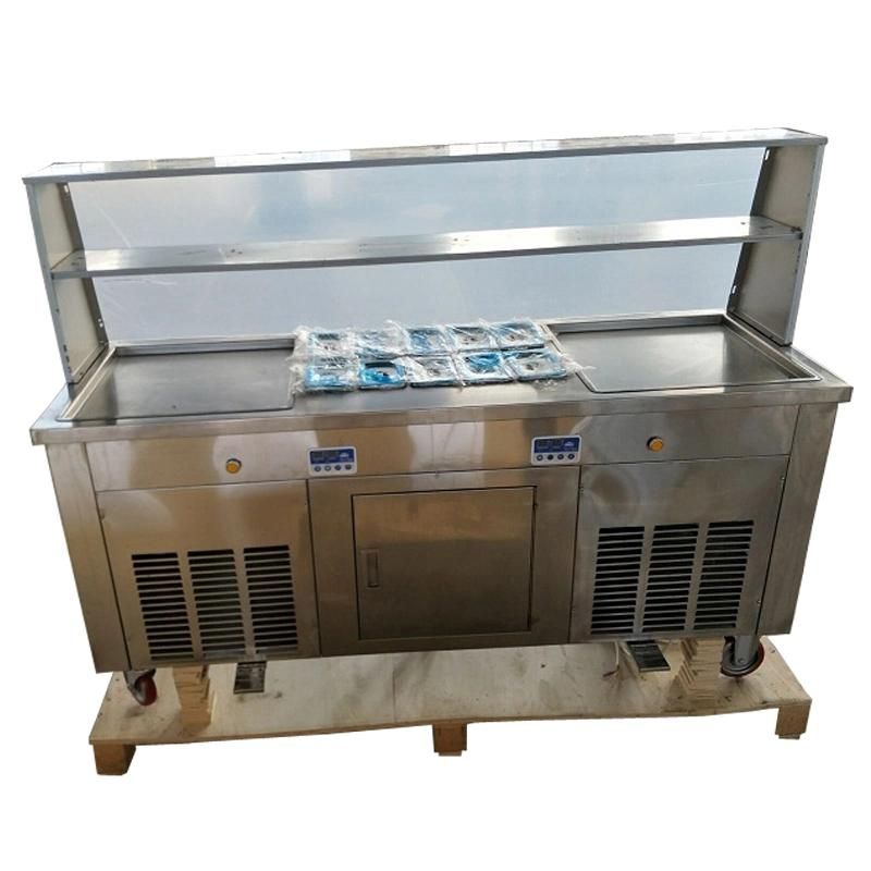 Commercial Fried Ice Cream Roll Machine with Glass Board Fresh-Keeping Refrigerator Best Selling 2+10 Square Plate