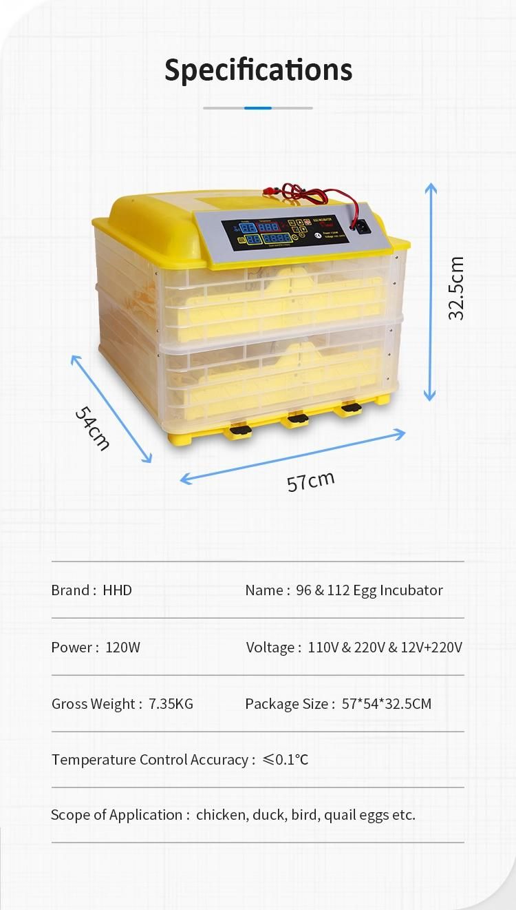 High Hatching Rate Hhd Ew-96 Chicken Egg Incubator Price