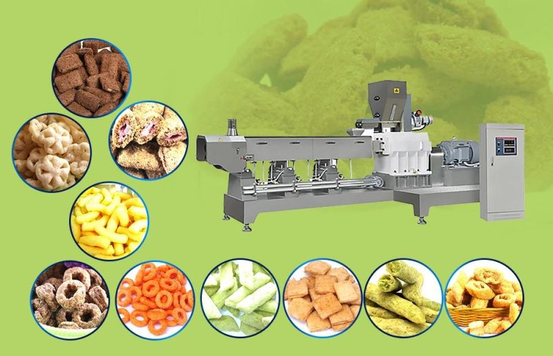 Automatic Corn Flakes Kurkure Puff Extruded Rice Wheat Flour Fried Snack Food Bugles Ball Puff Pillow Stick Chips Making Machine
