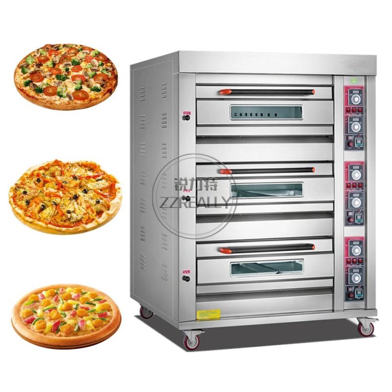 3 Decks 6 Trays Commercial Baking Oven Electric Gas Heater Sweet Potato Bread Pizza Cake Bakery Machines Kitchen Baking Equipment with Proofer