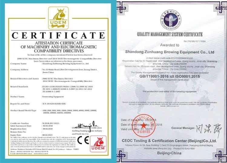 300L 500L 1000L Alcohol Processing Fermenting Equipment Processing Brewery Equipment