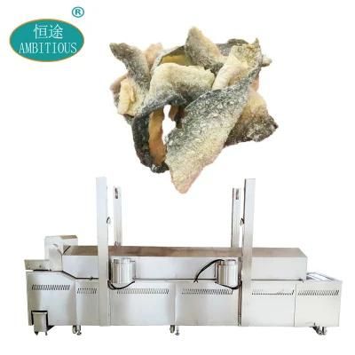 Continuous Deep Frying Machinery Conveyor Fish Skin Fryer Machine