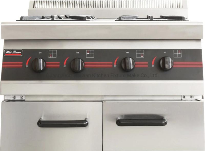 Commercial Kitchen 4 Burner Freestanding Gas Stove with Cabinet Industrial LPG Burner Cooker Gas Stove