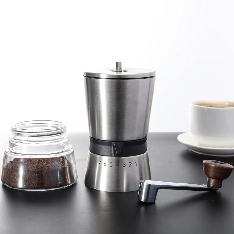 Manual Coffee Grinder with Adjustable Setting - Conical Burr Mill & Brushed Stainless Steel Whole Bean Burr Coffee Grinder