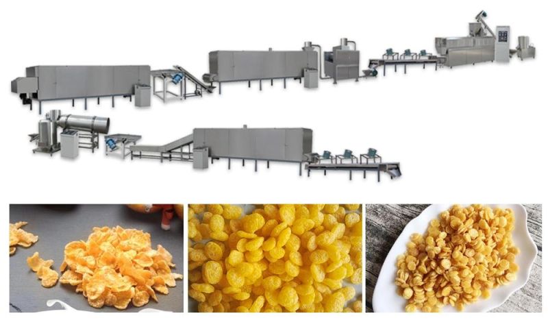 Continuous Toasted Complete Grain Breakfast Cereal Corn Flakes Making Extruder Machine Line