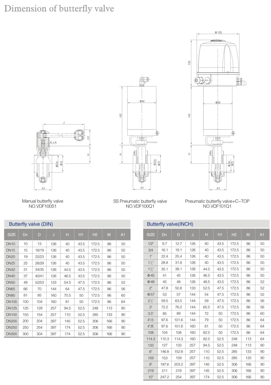 3A Sanitary Single Acting Pneumatic Butterfly Valve with Positioner Control