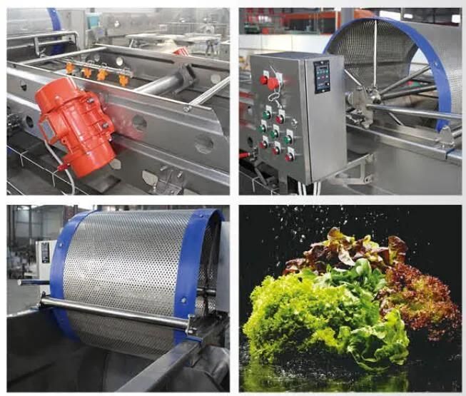 Salad Vegetable Cutting Slicer Drying Cleaning Bubble Washer Vortex Washing Processing Line Machine