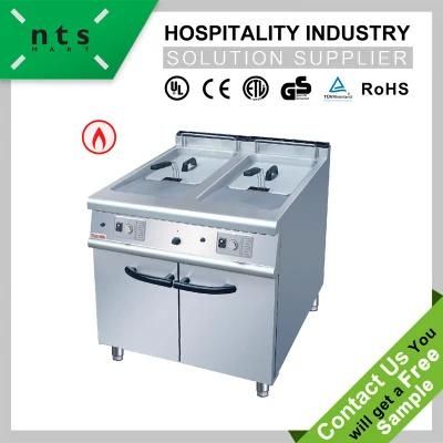 2 Tanks 2 Baskets Gas Fryer with Cabinet