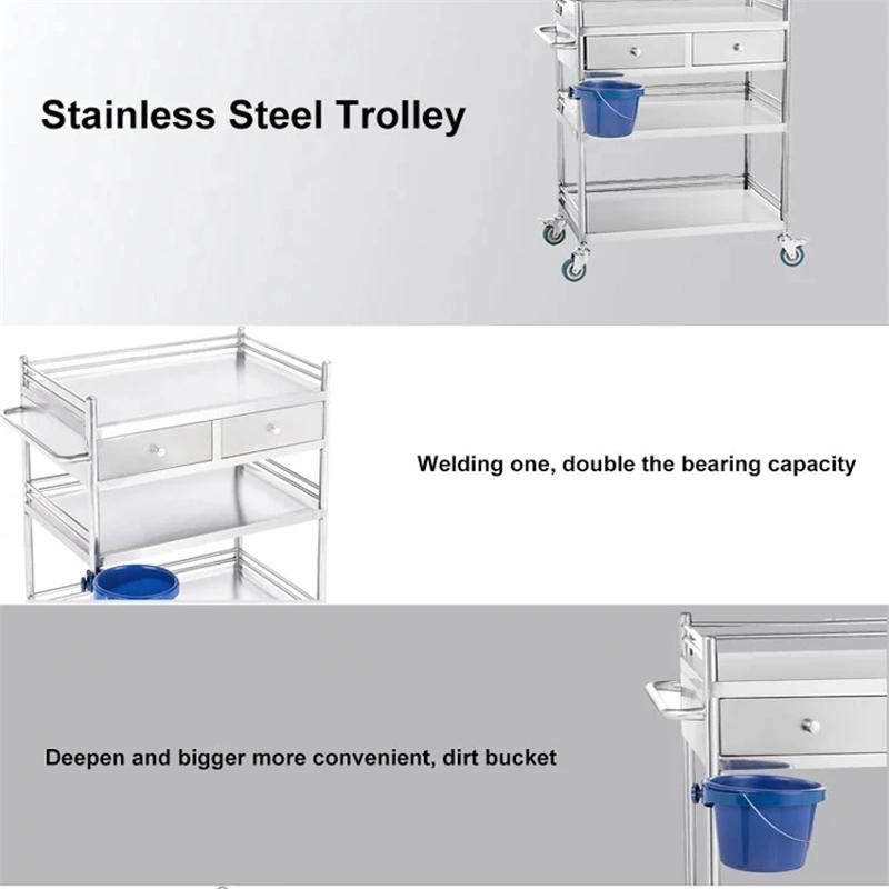 Medical Hospital Dressing Stainless Steel Trolley Surgical Trolley with Drawers