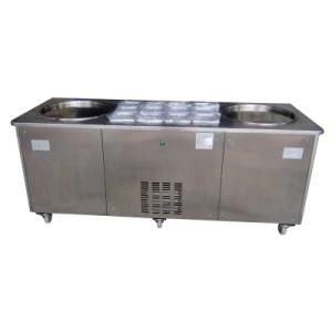 Double Round Pan Fried Ice Roll Making Machine with 12 Topping Containers