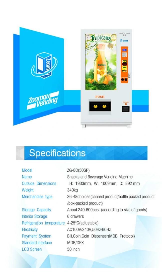 Zoomgu 8c 50inch Touch Screen Vending Machine for Drink
