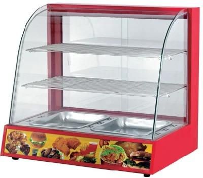 Restaurant 3 Layer Curved Glass Door Food Warming Display Showcase