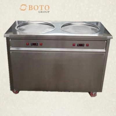Frozen Commercial Ice Cream Frying Machine with 2 Flat Pans and Imported Compressor ...