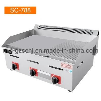 Stainless Steel 3 Burners Half Flat Half Grooved Gas Griddle Hot Sale