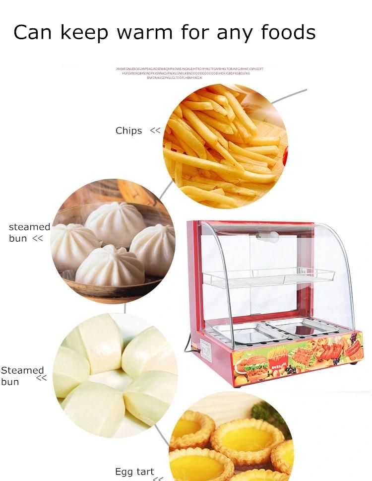 Wholesale Commercial 220V Electric Glass Food Catering Equipment Bread Hot Dog Pizza Display Warmer Chips Hot Showcase