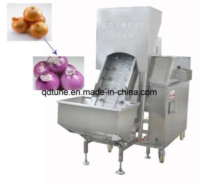 Three Belts Stainless Steel Onion Peeler Peeling and Root Cutting Machine for Sale