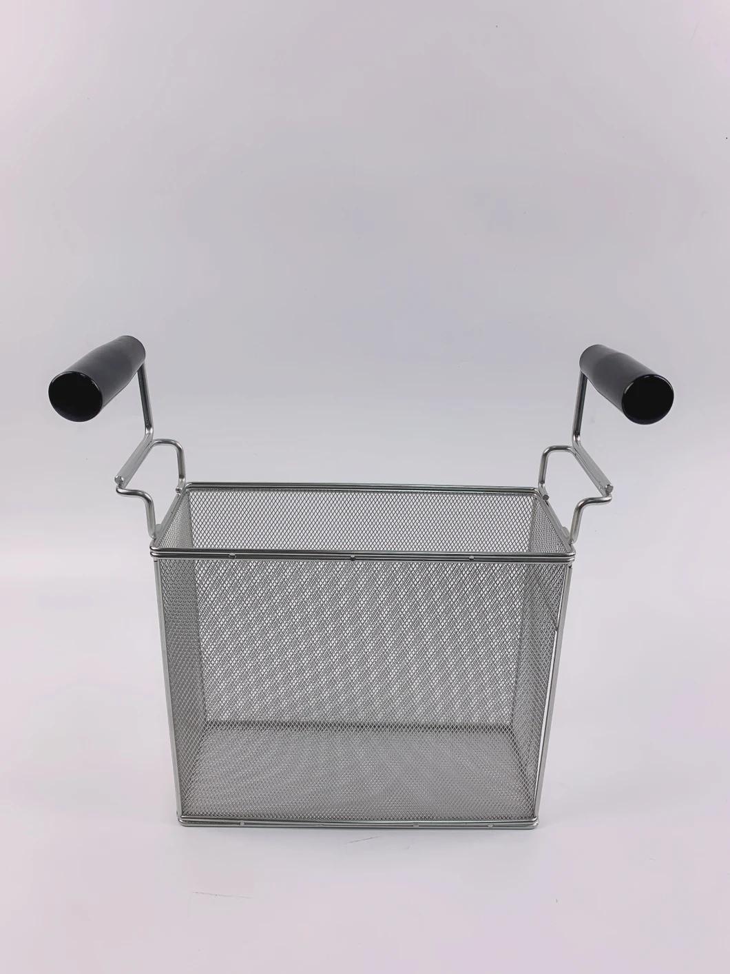 Stainless Steel Retangular Deep Fryer Basket with Two Wood Handles for Kitchen Equipment