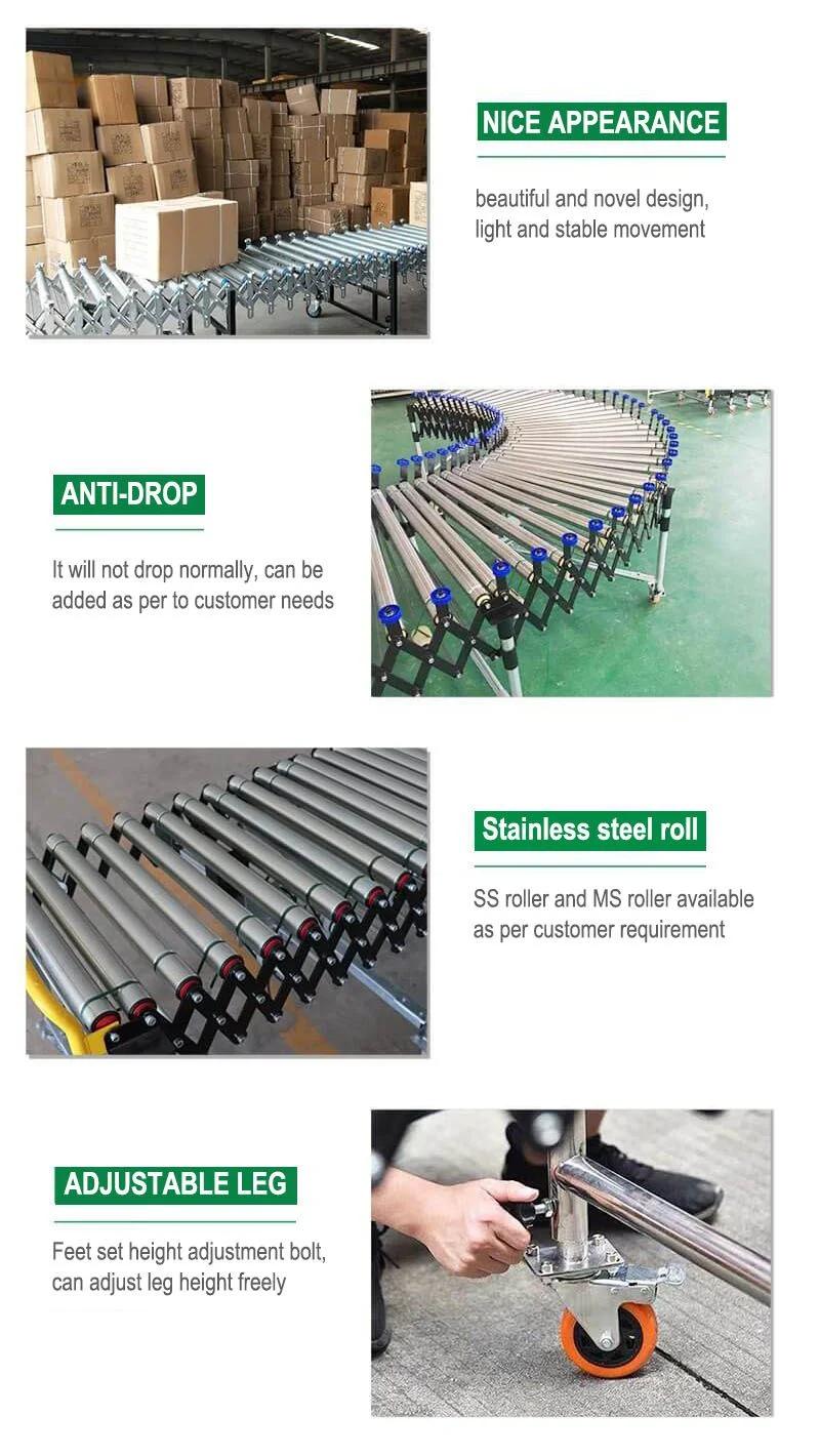 Metal Flexible Expandable Powered Telescopic Roller Conveyor Heavy Duty Lift