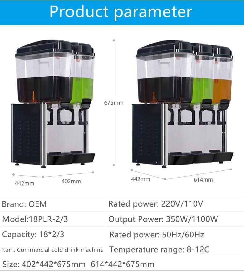 Double Tanks Beverage Drink Refrigerated Machine Cold Juice Cylinder Dispenser