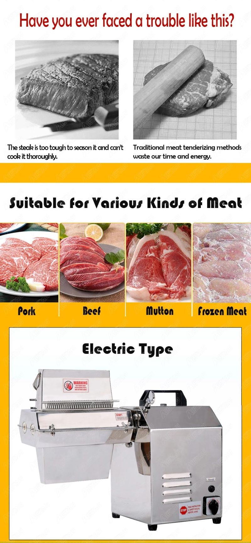Ets515 Commercial Meat Tenderizer Stainless Steel Bladed Meat Tenderizer Tabletop Electric Meat Tenderizer Processor