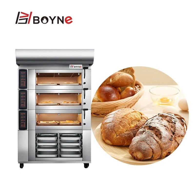 Three Deck Six Trays Electric Oven with 8 Trays Cabinet