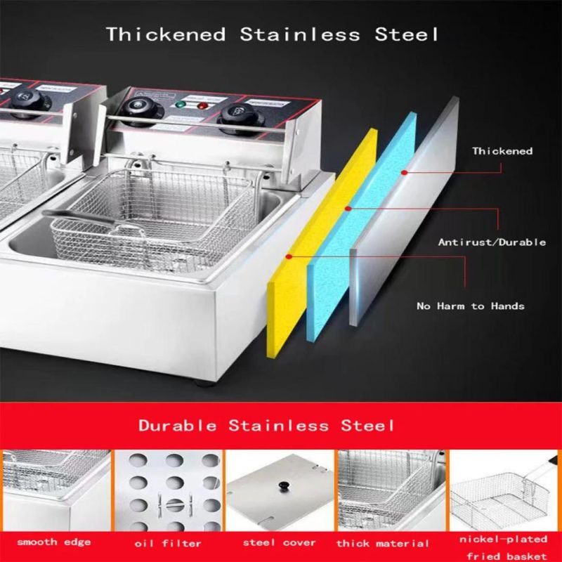 10L High Power Temperature Control Double Tanks Stainless Steel Electric Fryer