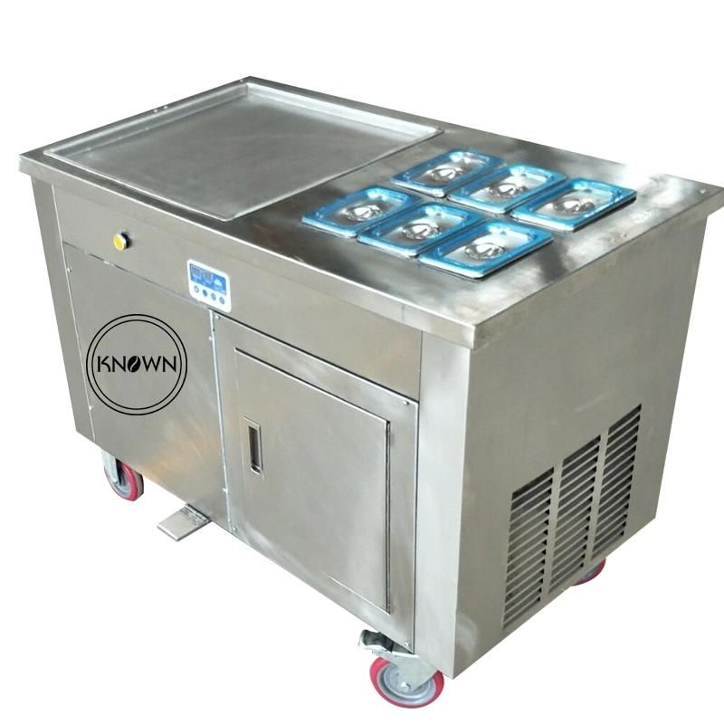 Most Popular Fried Ice Cream Machine Single Square Pan with 6 Freezer Cooling Tanks Electric Fried Ice Cream Roll Machine