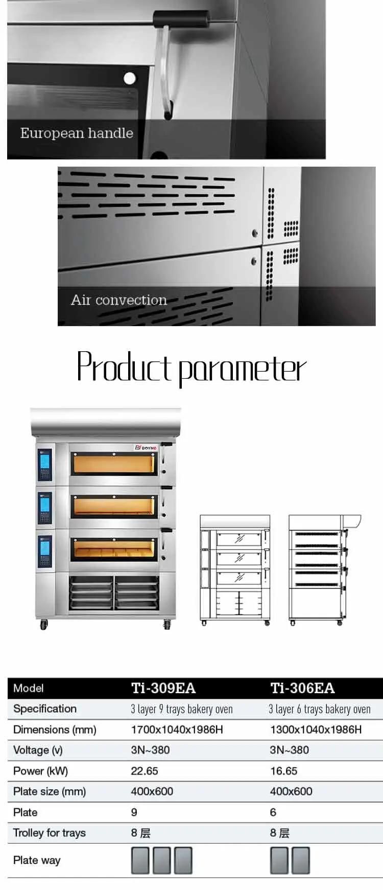 Electric 3 Deck 9 Trays Bakery Oven with Cabinet