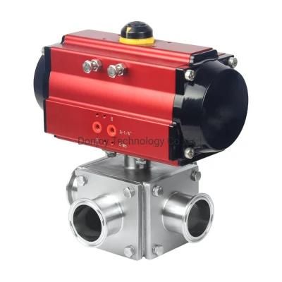 ISO 90001 Sanitary 3-Way Ball Valve with Red Horzizonal Actuator