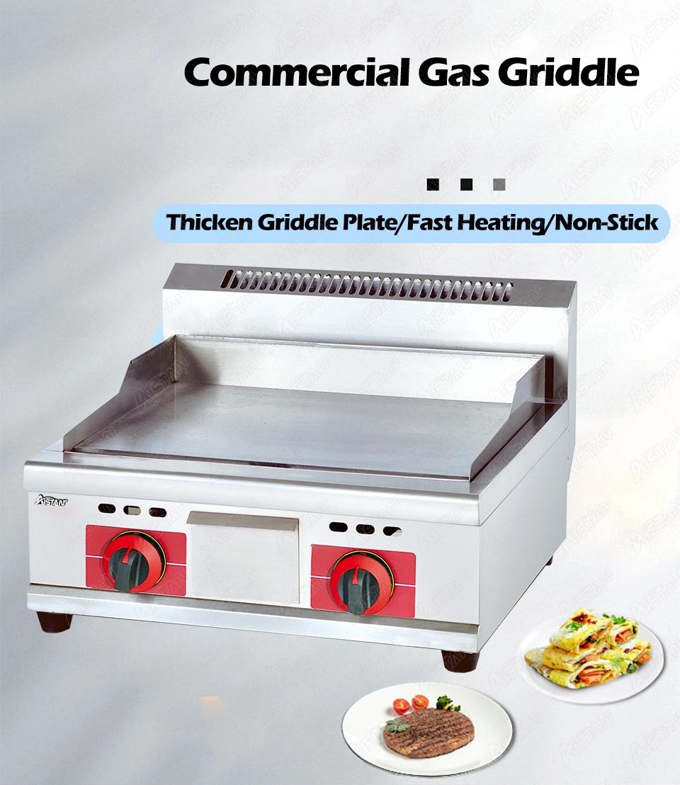 Gh722A Commercial Counter Top Gas BBQ Griddle 3 Burner with 1/3 Grooved for Steak Chicken Fried Noodle Stainless Steel Counter Top Griddle Grill