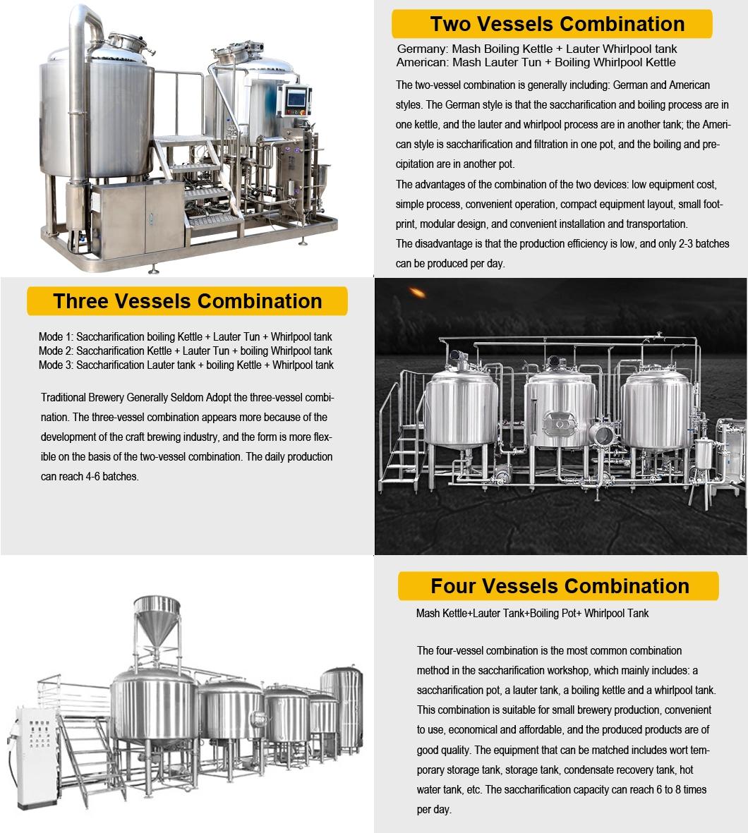 600L 800L 1000L Stainless Steel Jacketed Double Layer Heat Preservation Beverage Beer Brewing Equipment Cost Turnkey Service