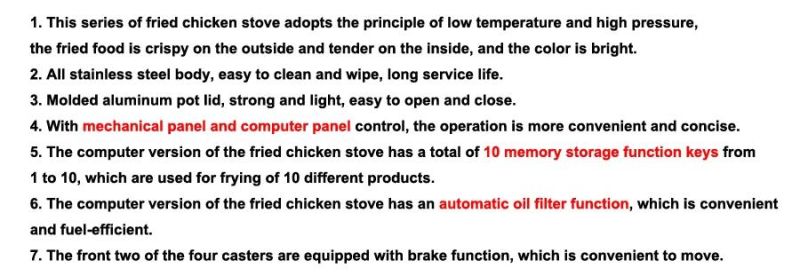 Gas or Electric Henny Penny and Bki Commercial Kfc Kitchen Mechanical Panel Pressure Cooker Broaster Deep Fryer for Fried Chicken Shop