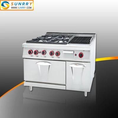 Burners Gas Cooking Range with Lava Rock Grill and Oven