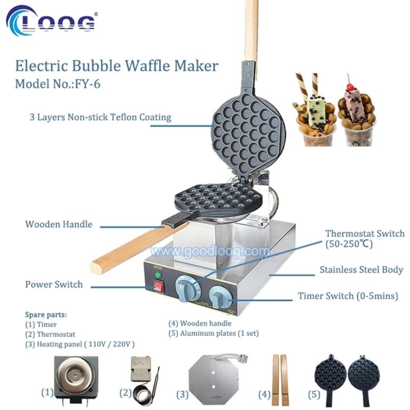 Commercial Electric Egg Bubble Waffle Maker Machine Hong Kong Eggettes Bubble Puff Cake Machine for Food Truck