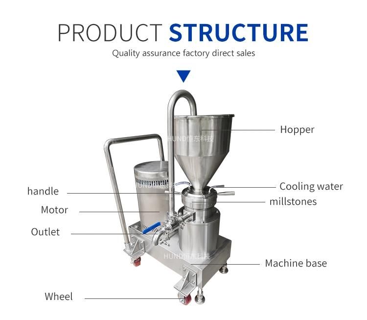 Tomato Sauce Ketchup Paste Making Grinding Colloid Mill Machine with Trolley and Wheels