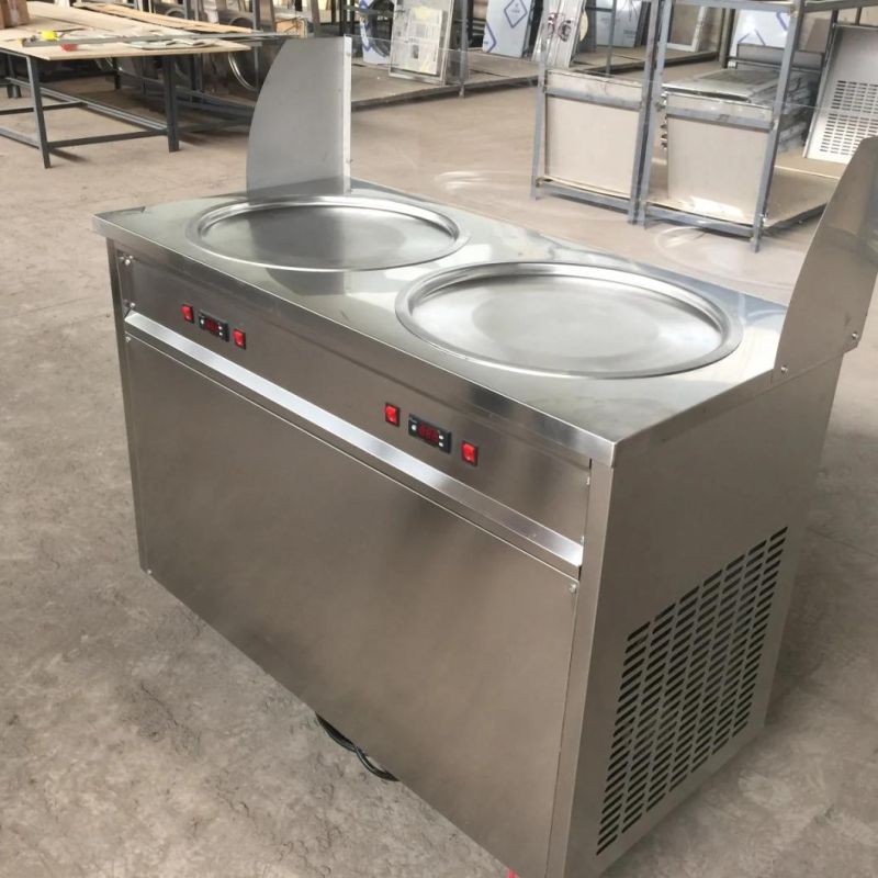Commercial Ice Cream Frying Machine with 2 Flat Pans for Sale