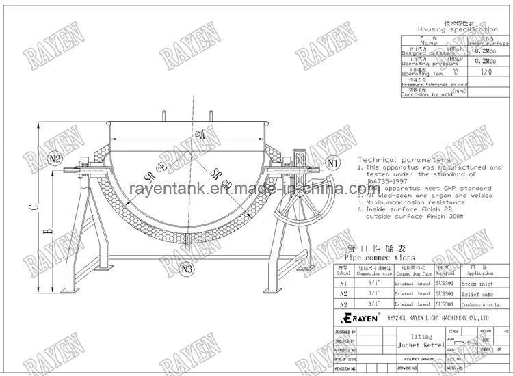 Stainless Steel Steam Jacketed Tilting Electric Jacketed Kettle