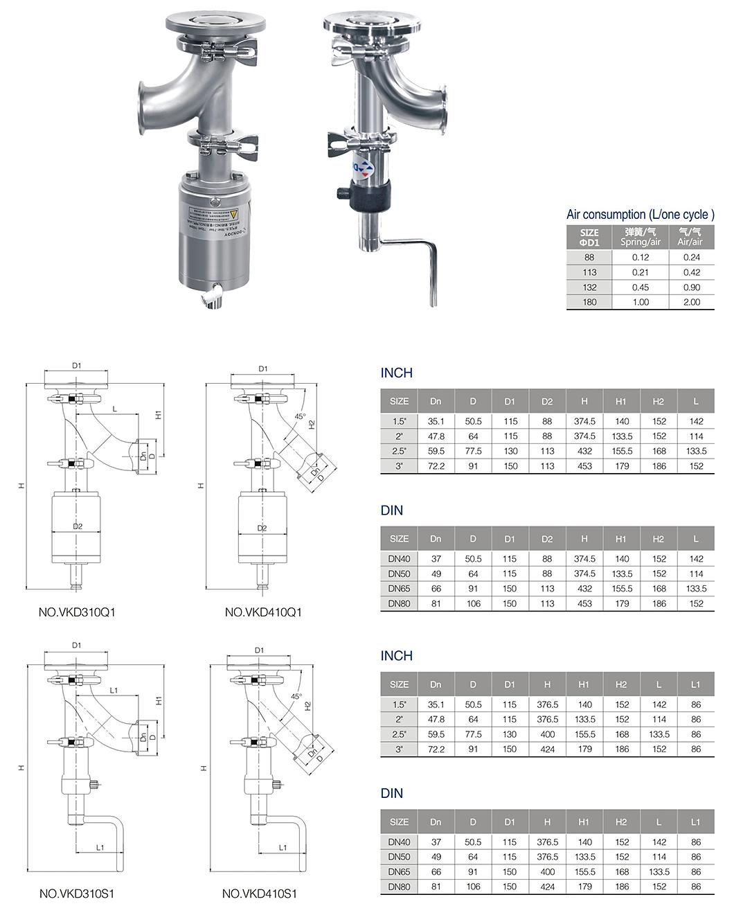 Pneumatic Elbow Type Tank Bottom Valve for Sanitary Application