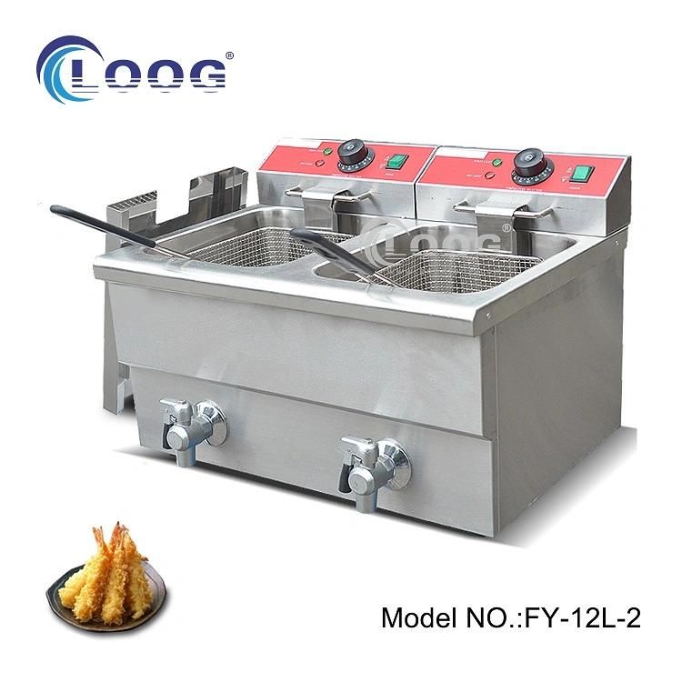 Best Sales Electric Heat up Deep Fat Fryer Catering Equipment Chips Oil Frying Churro Machines French Fries Fryer Double 12L with Baskets