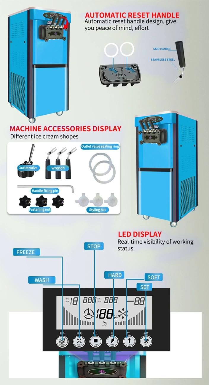 High Quality Commercial Stainless Steel Ice Cream Machine for American Market