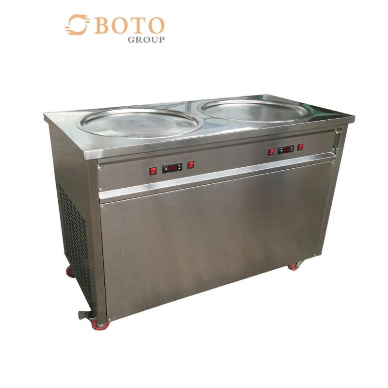 Commercial Ice Cream Frying Machine with 2 Flat Pans for Sale