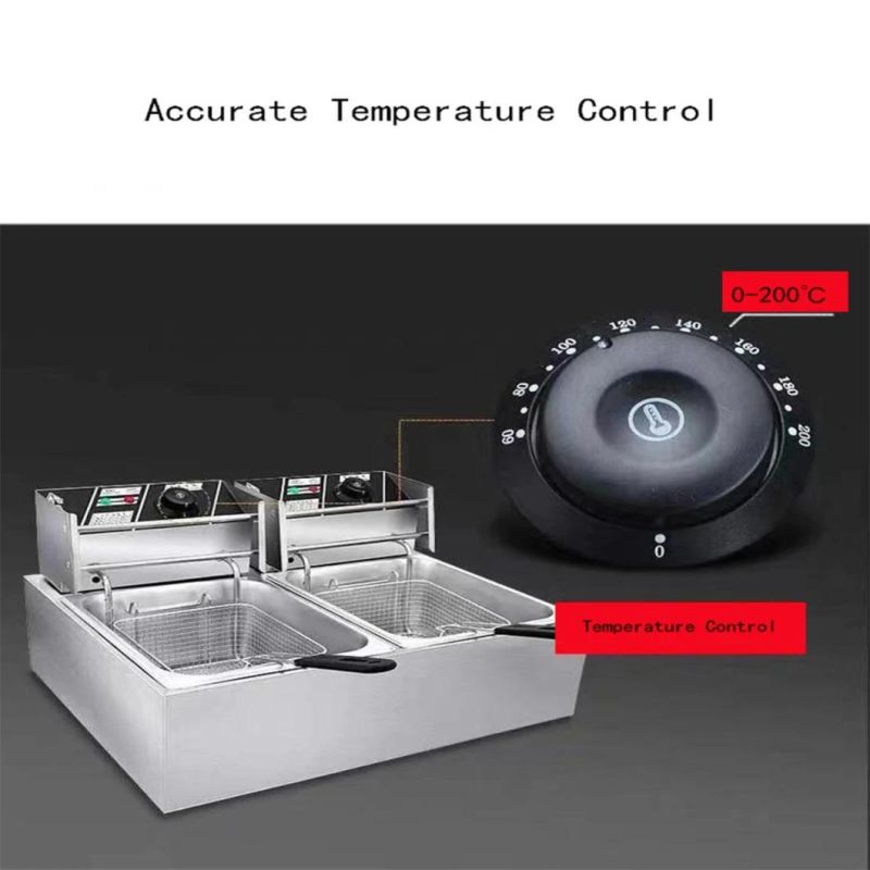 10L 60 Minutes Timer 200 Degrees Celsius Temperature Control Double Tanks Stainless Steel Electric Fryer