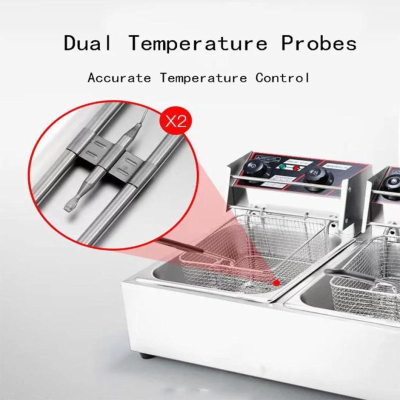 10L 60 Minutes Timer 200 Degrees Celsius Temperature Control Double Tanks Stainless Steel Electric Fryer