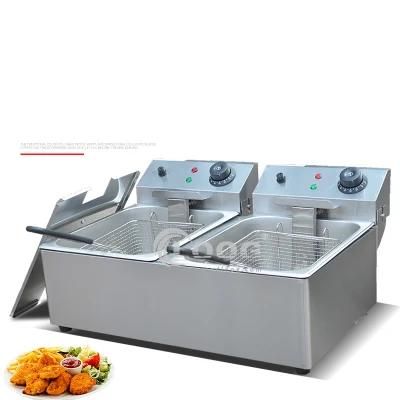 6L+6L Table Top Stainless Steel French Fries Machine 2 Tank 2 Basket Commercial Potato ...