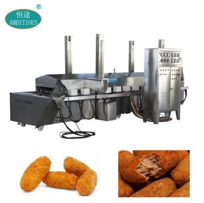 Croquete De Salmao Continuous Frying Machine Indonesian Snacks Frying Machine