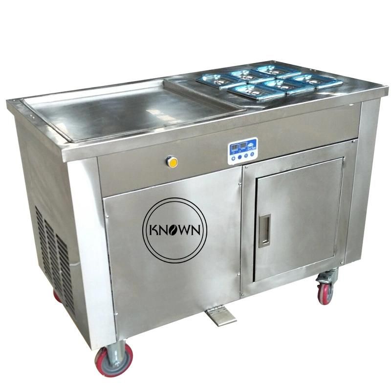 Fried Ice Cream Roll Making Snack Machine with Single Square Pan with 6 Freezer Cooling Tank