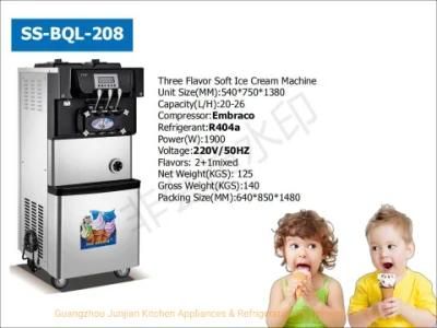 3 Flavor Soft Ice Cream Machine Freezer Display for Ice Cream Ice Cream Display Cabinet