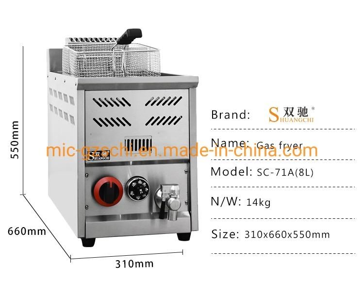 Shuangchi Manufacturer Commercial Free Standing Gas Deep Fat French Fries Chicken Fish Chips Fryer in Stainless Steel Fryer Machine Fast Food Equipment